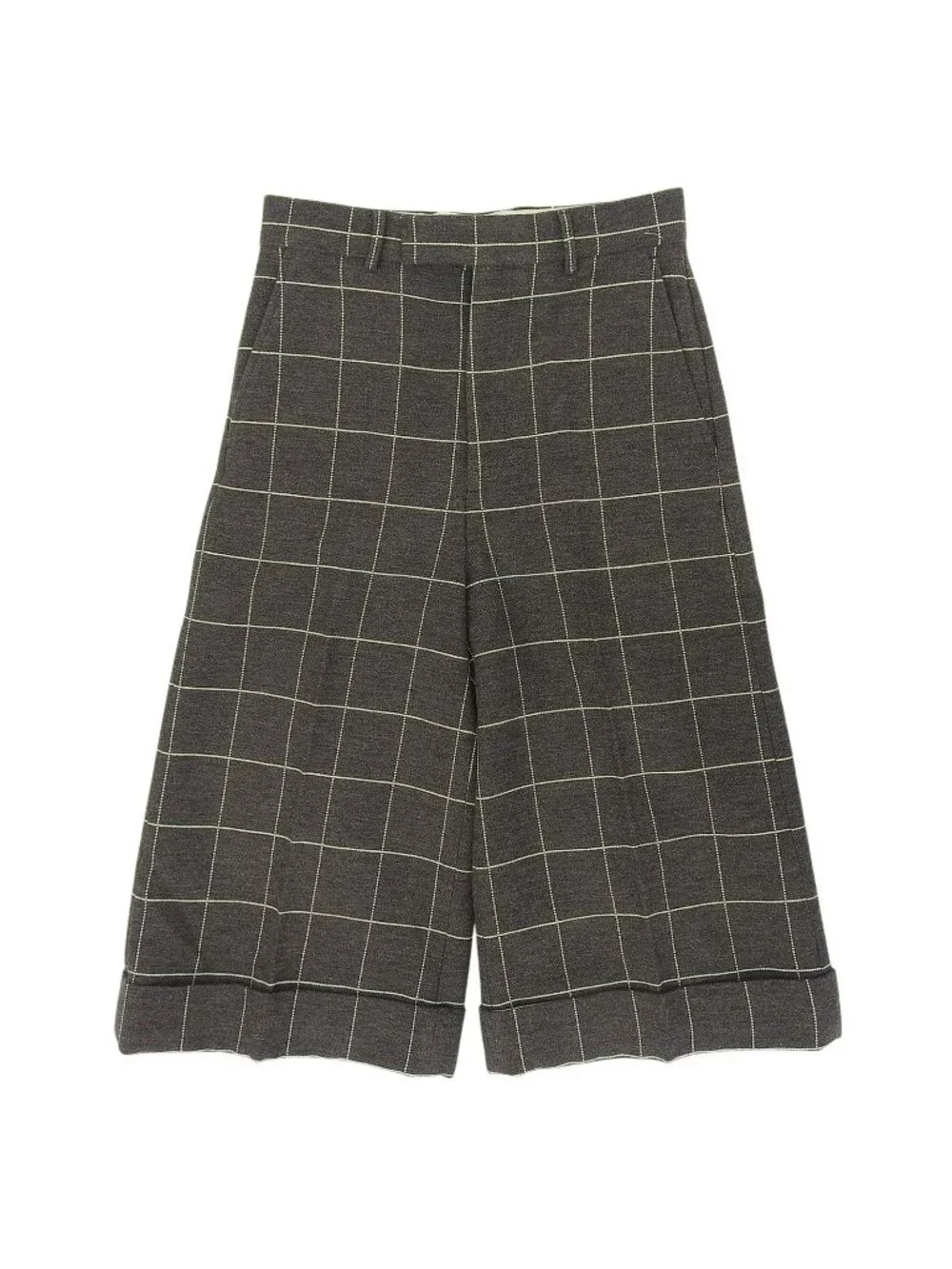 Gucci Wool Plaid Cropped Pants Wide Brown Ivory 44
